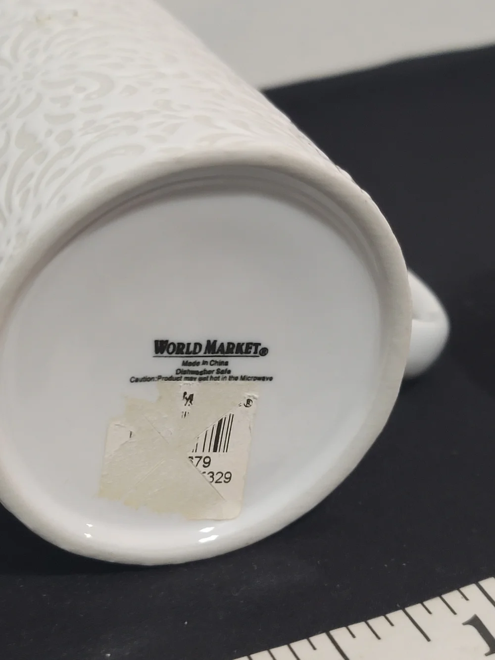 Cost Plus World Market White Embossed Ceramic Tea Strainer Mug with Lid